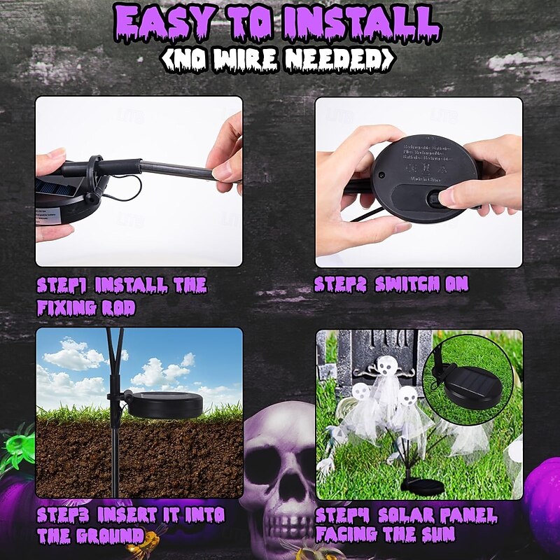 Halloween Decoration Light Outdoor 1 PCS, 6 LED Ghost Halloween Led Lights Solar Garden Lights Halloween Decoration Halloween Decoration Luminous Fairy Lights Garden Lighting4