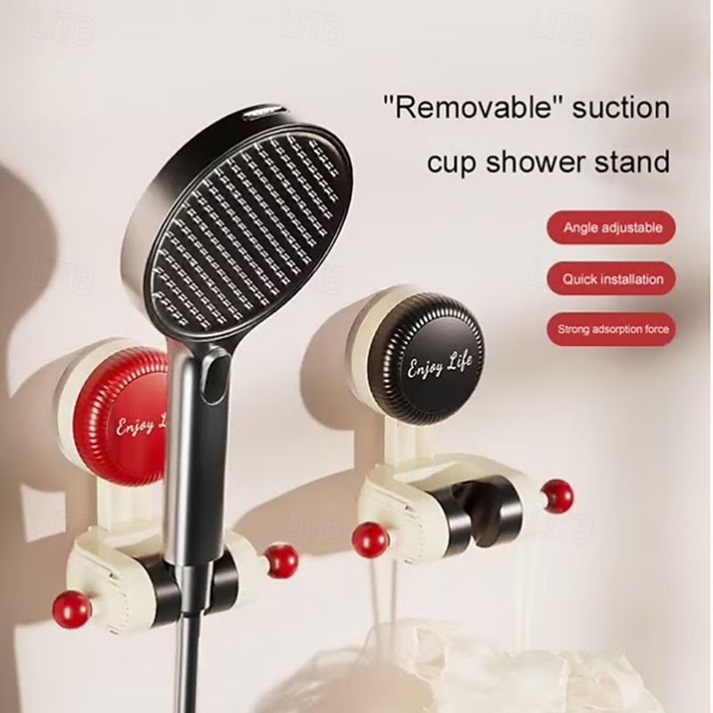 3pcs Adjustable Suction Cup Shower Holder, Drill-Free Rotatable Shower Head Bracket, Removable Wall Mount Shower Rack for Bathroom & Kids2