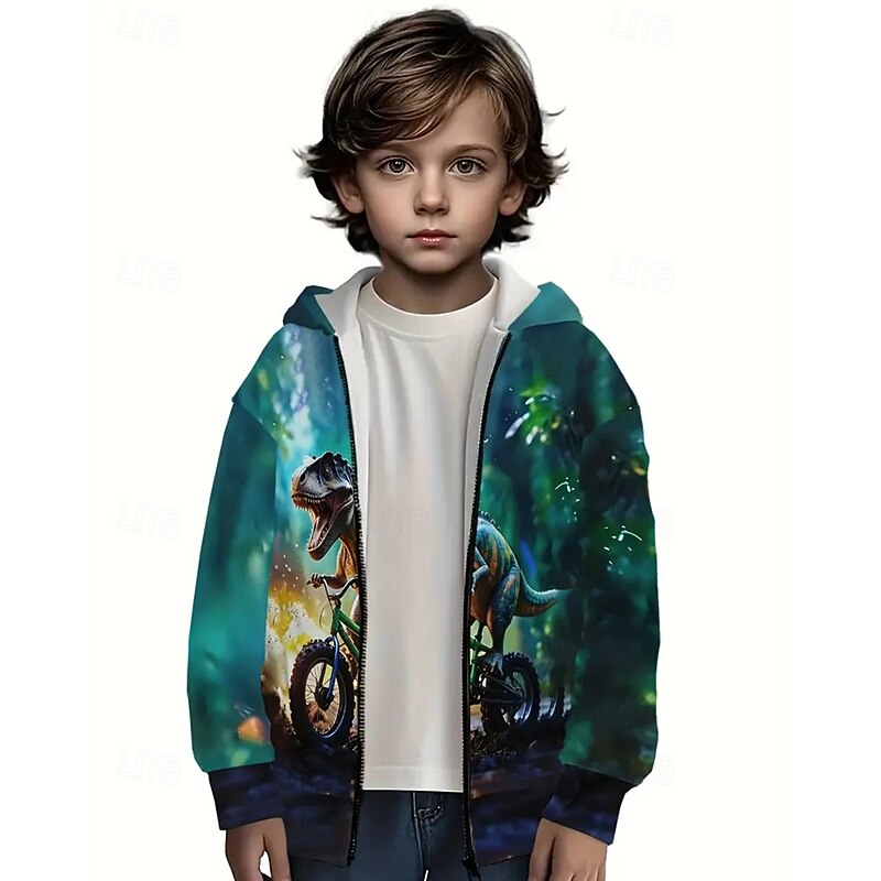 Girls' 3D Dinosaur Hoodie Coat Outerwear Long Sleeve Spring Fall Streetwear Sport Kids 4-12 Years Zip Street Daily Regular Fit