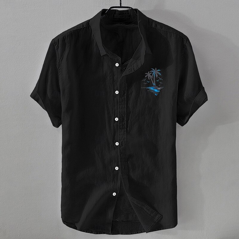 Men's Shirt Linen Shirt Summer Shirt Beach Shirt Button Up Shirt Coconut Tree Vacation Holiday Black White Pink Blue Short Sleeve Turndown Summer Clothing Apparel3