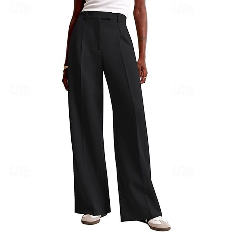 Women's Wide Leg Slacks Streetwear Casual Full Length Natural Plain Elastic Waist Comfy Street Holiday Daily Wear Ash Dark-Gray Dark red Apricot Fall Regular Fit2