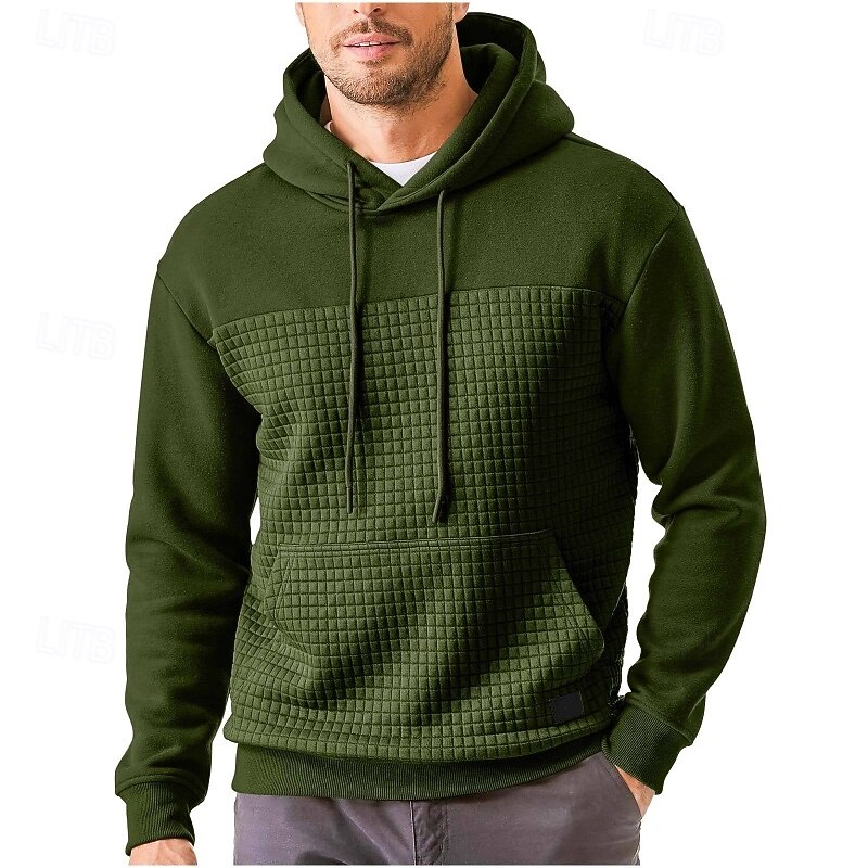 Men's Hoodie Waffle Hoodies Pullover Hoodie Sweatshirt Black Army Green Navy Blue Khaki Gray Hooded Plain Patchwork Sports & Outdoor Casual Daily Streetwear Cool Sportswear Spring &  Fall Clothing2