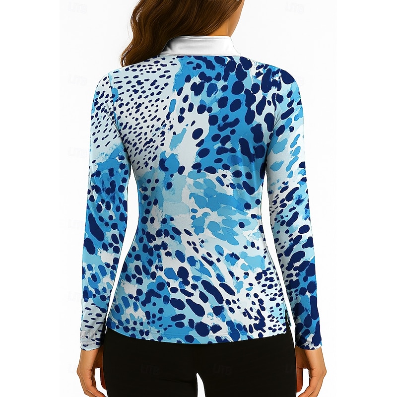 Women's Leopard Gradient Tops Golf Polo Shirt Tennis Shirt Tennis Tee Long Sleeve Print Quarter Zip Pullover UV Protection Elastic Breathable Tennis Golf Pickleball Stand Collar Zip Collar Shirt Polo2