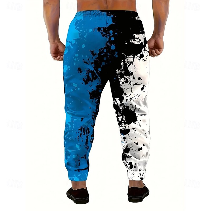 Men's Color Block Splash Ink Sweatpants Joggers Trousers Mid Waist Drawstring Elastic Waist Casual Jogging Streetwear Workout Athletic Sweatpants with Pockets Spring Fall 3D Print Blue2