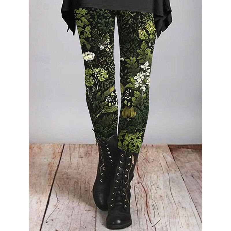 Women's Leggings Vacation Vintage Fashion Ankle-Length High Waist Floral Graphic Printing Soft Breathable Stretchy Outdoor Daily Robin's Egg Blue White Brown Green Spring Fall Slim Fit4