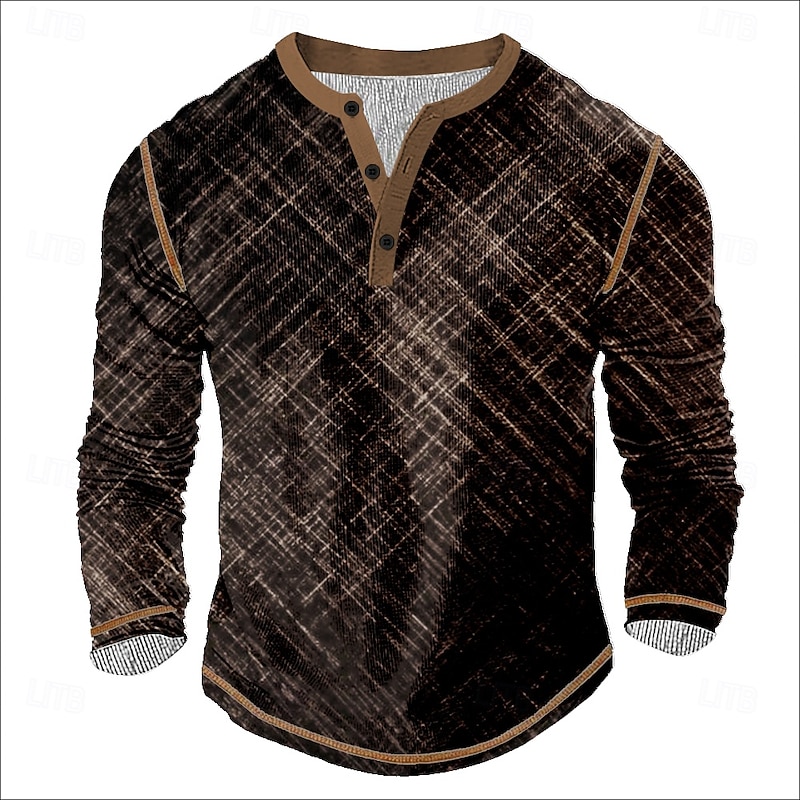 Men's Geometric Henley Shirt Waffle T Shirt Long Sleeve Vintage Daily Retro Vintage Sports Outdoor Casual Holiday Spring & Summer All Seasons Dark Brown Blue Burgundy Henley Henley T-Shirt3