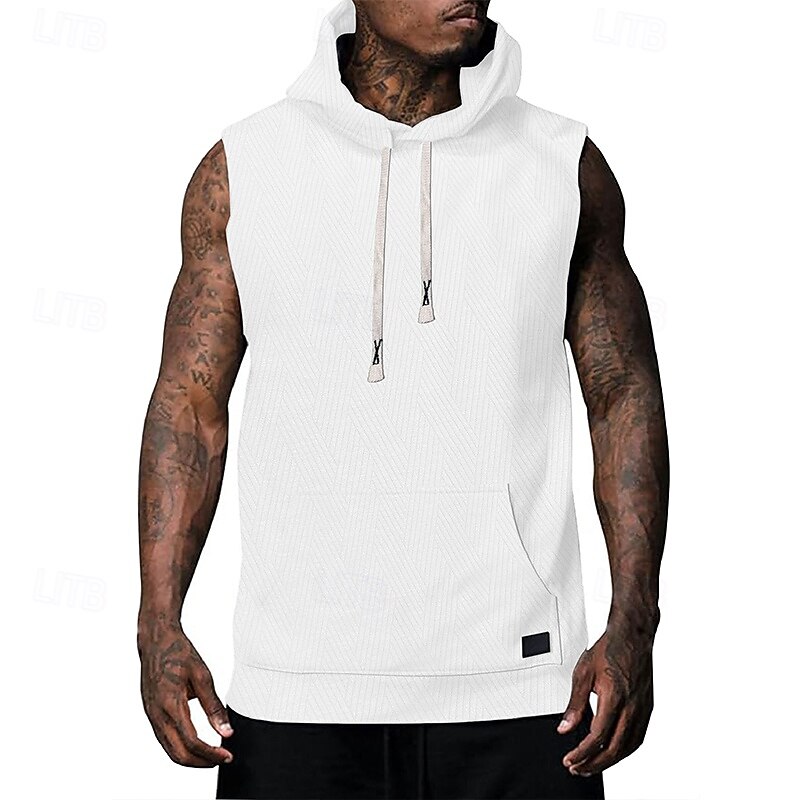 Men's Hoodie Black White Army Green Khaki Gray Hooded Plain Pocket Sports & Outdoor Casual Daily Streetwear Cool Designer Summer Clothing Apparel Hoodies Sweatshirts  Sleeveless Loose Fit4