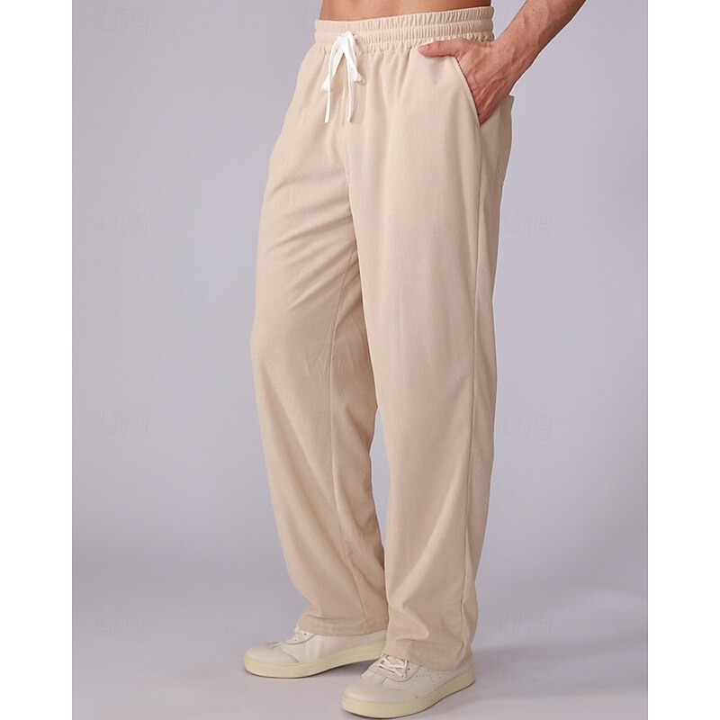 Men's Sweatpants Corduroy Pants Trousers Straight Leg Sweatpants Pocket Elastic Waist Drawstring Plain Comfort Sports Outdoor Daily Fashion Casual Black Brown Micro-elastic2
