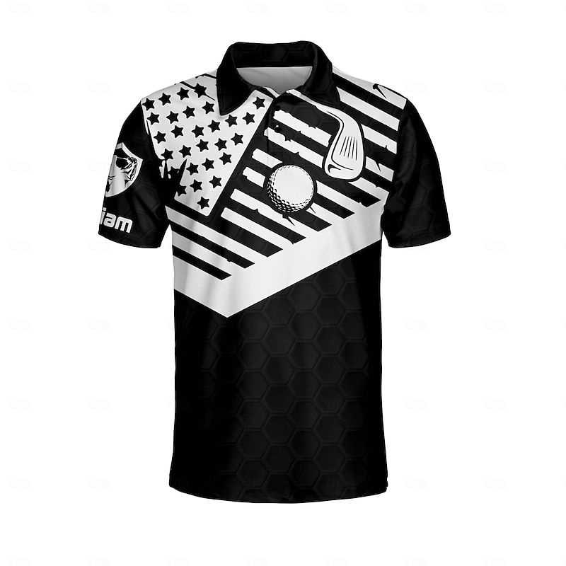 Christmas Men's Striped Sports Polo Shirts Golf Shirt Short Sleeve Polo Shirts Collared Shirts Casual Sportswear Vacation Wear 3D Print Buttons Autumn / Fall Black White Yellow2