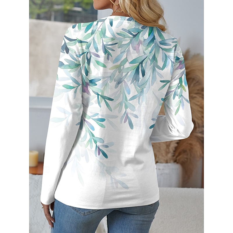 Women's T shirt Long Sleeve Crew Neck Long Sleeve Tunic Graphic Geometric Vintage Casual Regular Tops Daily Print Yellow Blue Purple Green Spring Fall Prefall2