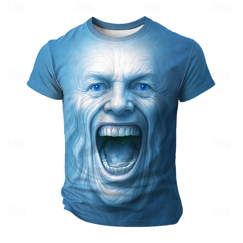 Halloween Men's Optical Illusion 3D T Shirt Short Sleeve T shirt 3D Print Crew Neck Shirt Exaggerated Designer Horror Party Street Casual Blue Orange Khaki Summer Spring All Seasons Clothing Apparel2