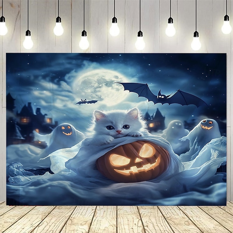 Halloween Cat Night Full Moon Landscape Hanging Tapestry Mural Art Large Tapestry Mural Decoration Photos Background Carpet Curtains Home Bedroom Living Room Decoration3