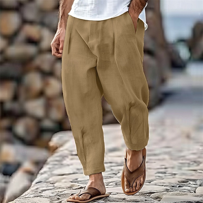 Men's Trousers Summer Pants Tapered Carrot Pants Beach Pants Front Pocket Pleats Plain Comfort Breathable Casual Daily Holiday Fashion Streetwear Black White4