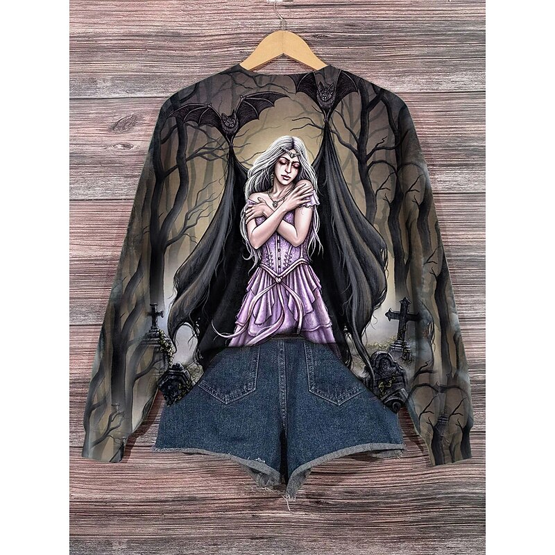 Witch By Sarsh Richter Women's Sweatshirts Graphic Casual Long Sleeve Crew Neck Regular Tops Street Dailywear Casual Print Khaki Fall Winter2