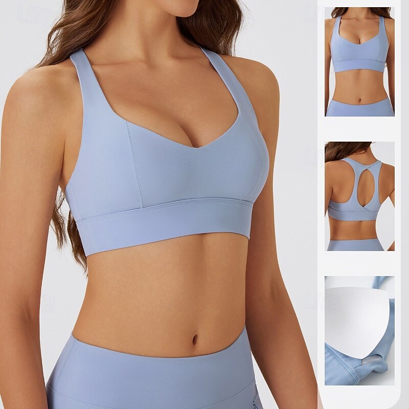 Women's Workout Tank Tops Sports Bra Underwear Medium Support Breathable Wireless Padded Solid / Plain Color Sport Activewear Black Blue Gym Fitness Yoga2
