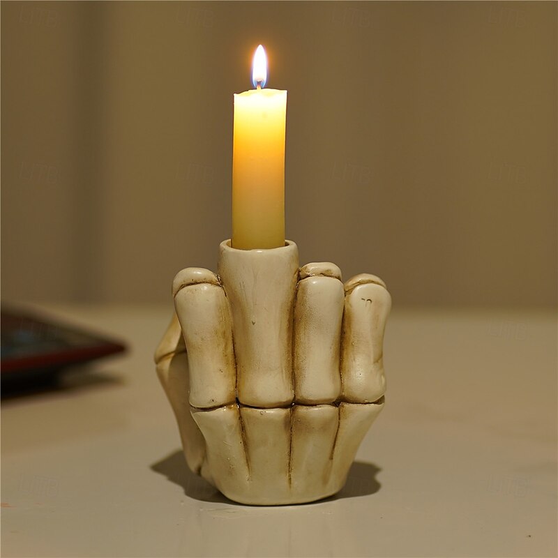 Halloween Statue Funny Hand Gesture Candle Holder Middle Finger Design Creative Resin Candle Stand for Dinner Table Spooky Halloween Decor Party Prop Gothic Tabletop Ornament2