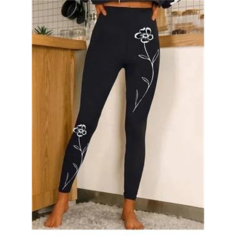 Women's Slacks Leggings Cozy Leggings Tights Athletic Full Length Natural Graphic Print Comfy Butt Lift Tummy Control Yoga Casual Daily Black 2# Black 3# Black 4# Black 5# Spring Fall Skinny4