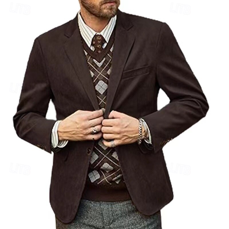 Men's Faux Suede Blazer Blazer Business Cocktail Party Wedding Party Fashion Casual Spring Autumn / Fall Polyester Solid Color Pocket Buttons Comfortable Single Breasted Blazer Black khaki Light Grey2