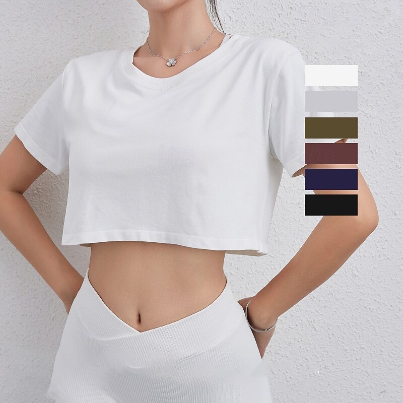 Women's Activewear Crew Neck Wicking Dry-Fit Breathable Short Sleeve Sports Solid Color Top For Gym Dance Athletic Activewear