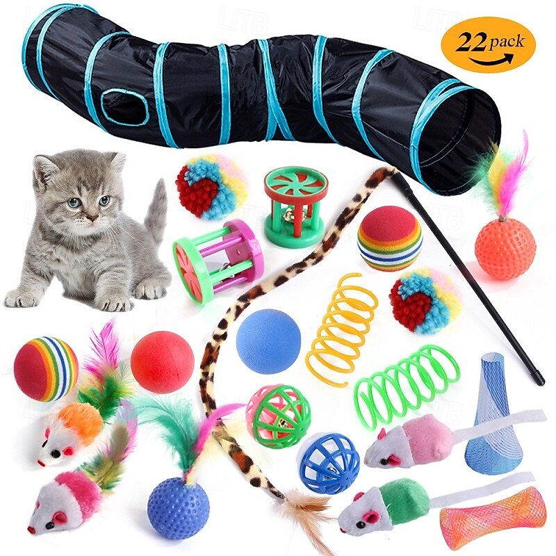 Ball Feather Toy Mice & Animal Toy Tunnels Squeak Toy with Retractable Pet Exercise Releasing Pressure Pet Training Teething Rope Toy for Cat Indoor Outdoor Pet Play3