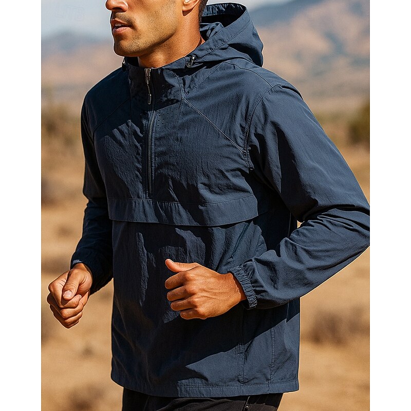 Men's Running Jacket Outdoor Jacket Hooded Jacket Drawstring Pocket Long Sleeve Top Athleisure Solid Colored Sun Protection Windproof Moisture Wicking Breathable Fishing Hiking Running Sportswear2