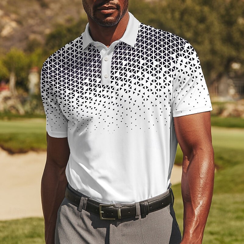Men's Geometic Golf Polo Sports Polo Shirts Short Sleeve Polo Shirts Collared Shirts Sportswear Casual Athleisure Daily Wear Buttons Summer Black Red Blue