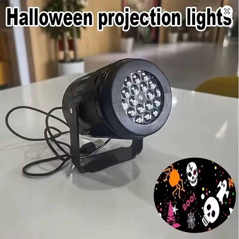 Halloween Projector Night Light Pumpkin Bat Ghost Dynamic Pattens USB Power Fairy Lamp for Bedroom Room Party Indoor Decor3