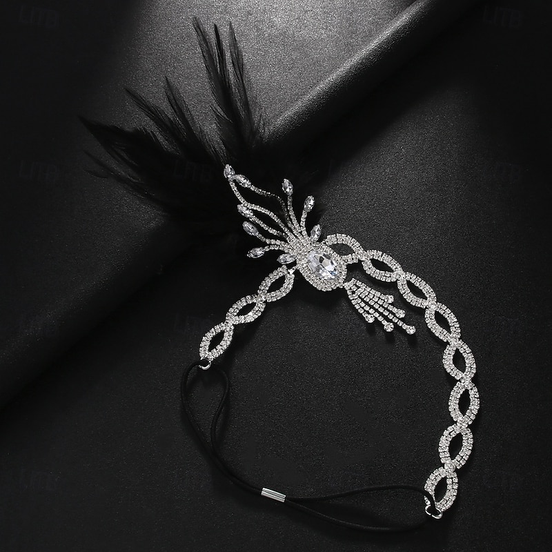 Women's 1920s Gatsby Feather Headpiece - Vintage Rhinestone Flapper Headband for Roaring Twenties Themed Parties and Costume Balls3