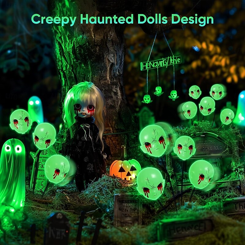 1 Pc Halloween Outdoor Waterproof Solar Ghost Skull 6 Head Ground Insertion Light Courtyard Garden Lawn Path Horror and Weird Decorative Light Landscape Light3