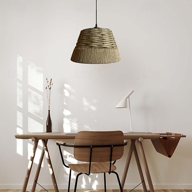 Rustic Farmhouse Hemp Rope Pendant Light, Hand-Woven Bell Tapered Design, Warm White/White Light, E26/E27, Adjustable Chain3