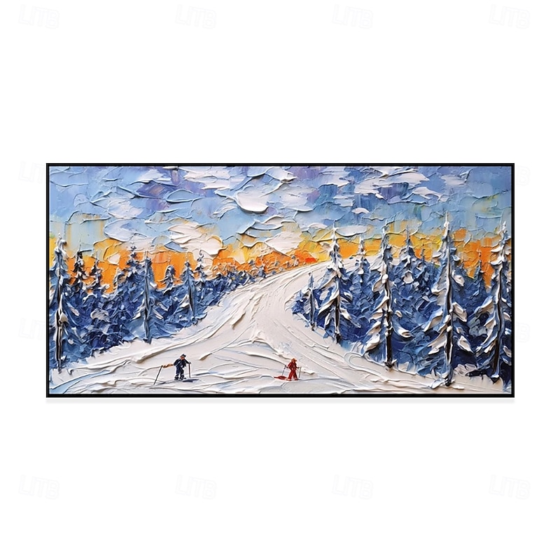 Handmade Oil Painting Canvas Wall Art Decoration Modern Abstract Sports Skiing Pine Forest Landscape for Living Room Home Decor Stretched Frame Hanging Painting/Rolled Frameless Unstretched Painting4