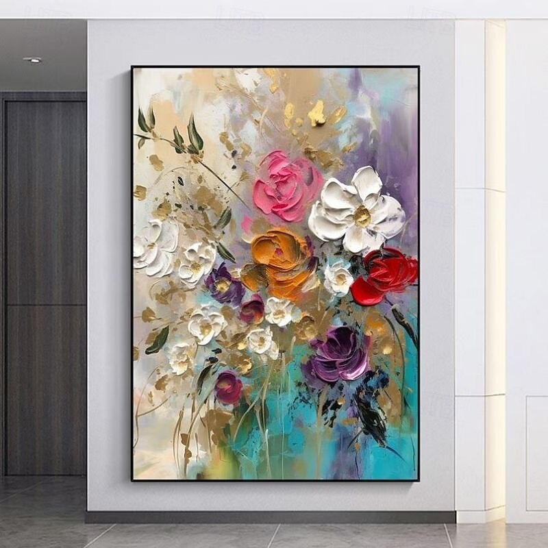 Handmade Oil Painting Canvas Wall Art Decoration Modern Abstract 3D Thick Oil Flowers for Home Decor Rolled Frameless Unstretched Painting