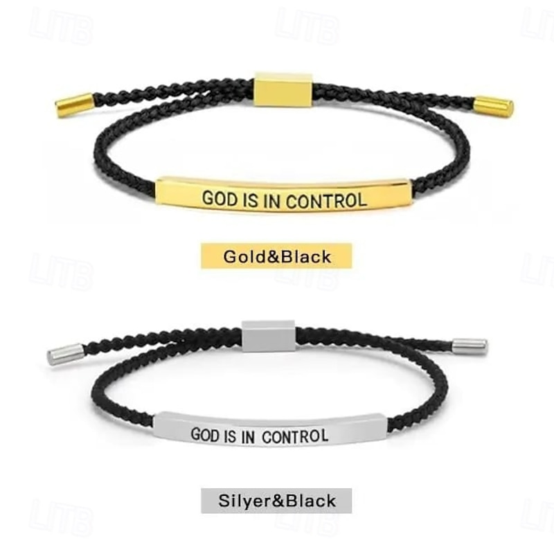 Inspire Bracelet GOD IS IN CONTROL Elegant Design with Unique Patterns and Letters Adjustable Pineapple Rope Bracelet Stainless Steel Engraved Tube Single Strand Braided Wristband3