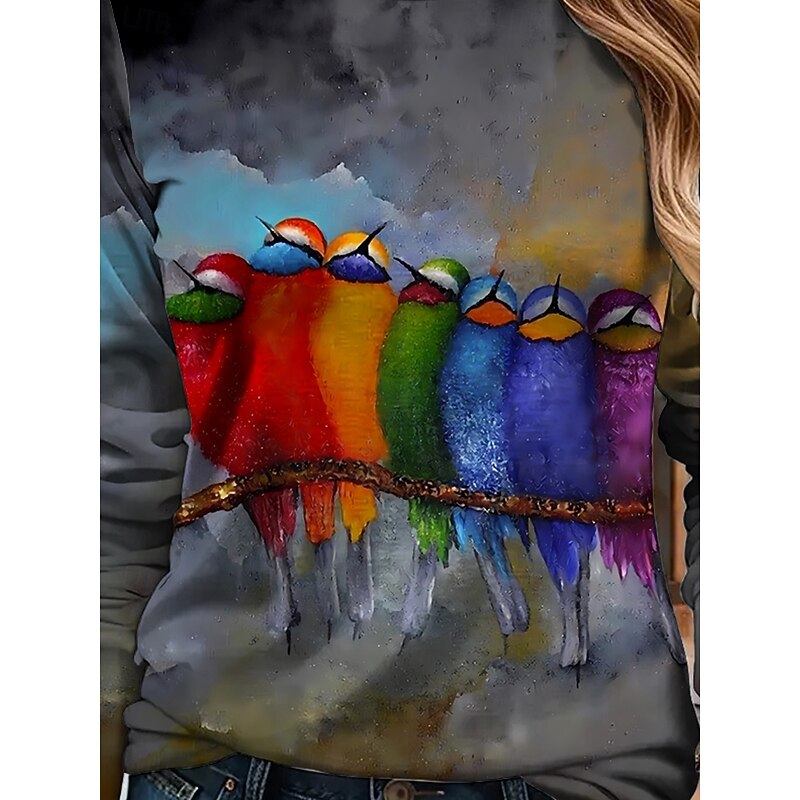 Easter Women's T shirt Long Sleeve Crew Neck Long Sleeve Tunic Ombre Graphic Animal Vintage Stylish Classic Round Neck Regular Tops Daily Print Red Blue Green Gray Fall Prefall3