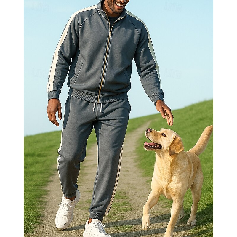 Men's Tracksuit Sweatpants Zip Up Sweatshirt Zipper Pocket Color Block Clothing Suit Spring Black Coffee Fishing Hiking Outdoor Windproof Lightweight Moisture Wicking Long Sleeve Sport Activewear3