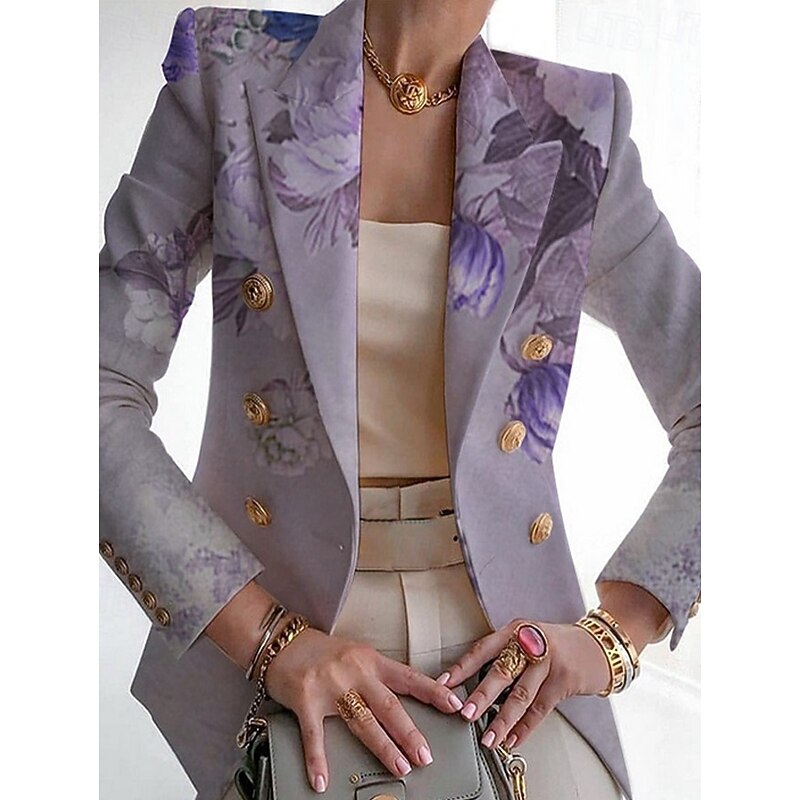 Women's Blazer Comfortable Breathable Pocket Print Casual Floral Office Street Casual Daily Wear Double Breasted Regular Turndown Regular Fit Long Sleeve Outerwear White Red Blue Summer Spring