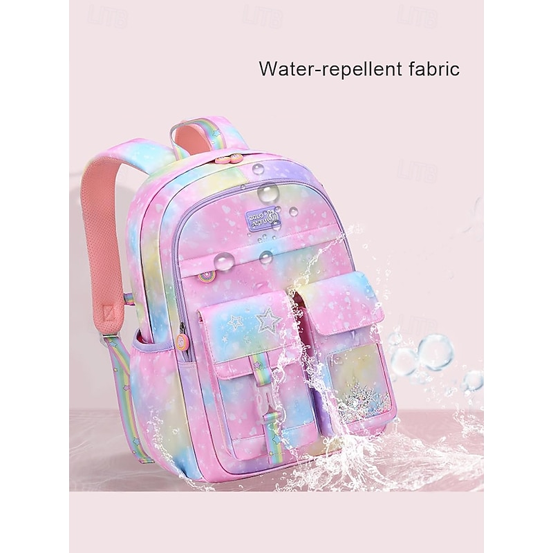 Kid's Waterproof Rainbow Galaxy Backpack – Large Capacity School Bag with Multiple Pockets for Girls, Lightweight Bookbag for Elementary & Middle School2