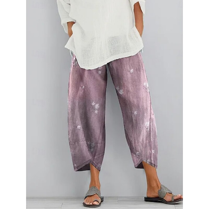 Women's Chinos Pants Trousers Active Casual Daily Long High Waist Floral Pocket Elastic Waist Printing Breathability Soft Micro-elastic Vacation Street Daily Wear Purple Green Gray Spring Fall3