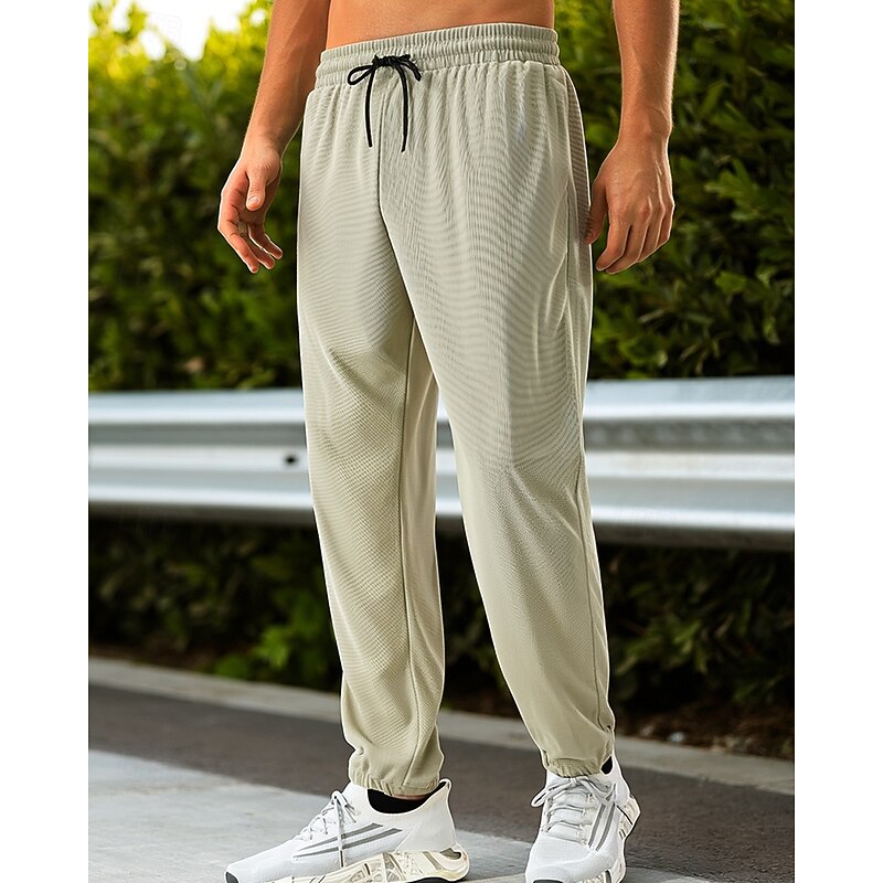 Men's Running Pants Outdoor Pants Pocket Drawstring Bottoms Athleisure Gym Workout Sun Protection Lightweight Breathable Running Yoga Regular Fit Sportswear Activewear Solid Colored Black Khaki Beige2