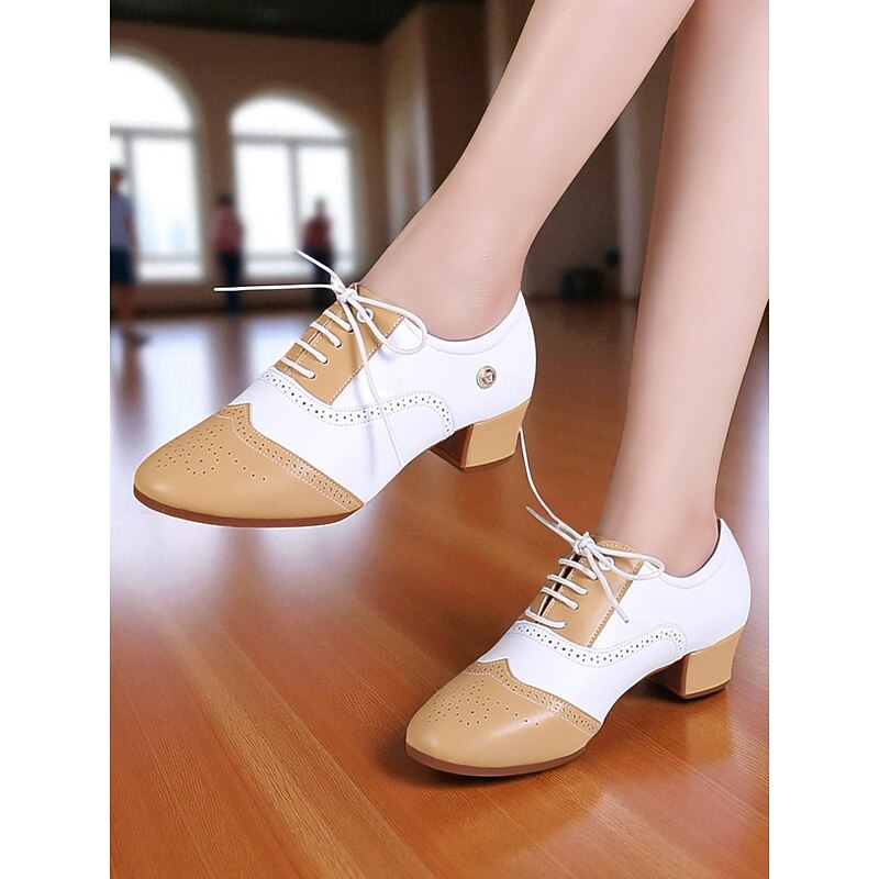 Women's Two-Tone Oxford Dance Shoes - Low Heel Lace-Up Professional Footwear for Ballroom, Jazz and Practice Training3