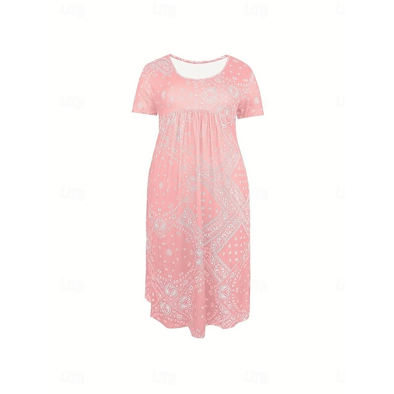 Women's Midi Dress A Line Dress Summer Dress Casual Daily Regular Fit Paisley Short Sleeve Square Neck Pink Red Blue Gray Summer4