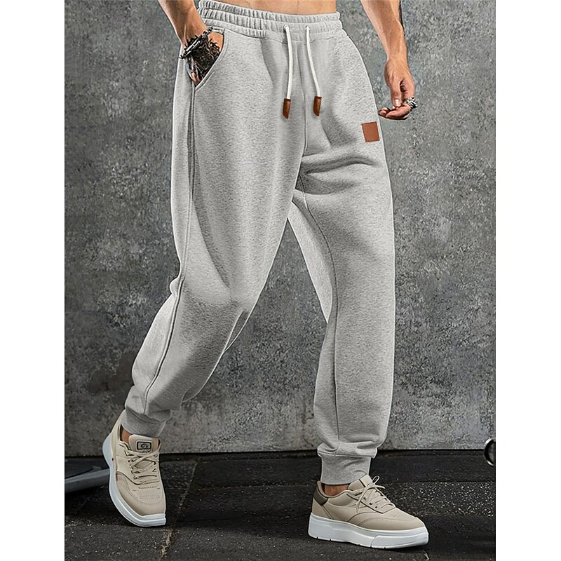 Men's Fleece Pants Sweatpants Joggers Trousers Drawstring Plain Comfort Soft Full Length Outdoor Daily Going out Vacation Fashion Black Navy Blue Stretchy