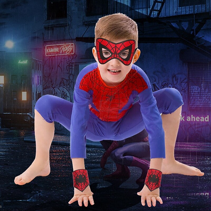 Spider Superhero Halloween Mask Arm Guards Half Face Kid's Unisex Boys' Halloween Carnival Performance Party Easy Halloween Costumes Dress Up3