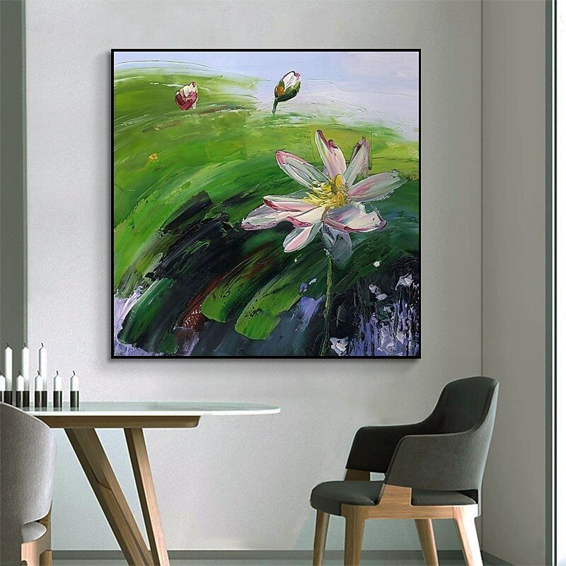 Handmade Oil Painting Canvas Wall Art Decoration Modern Abstract Lotus Flowers for Home Decor Stretched Frame Hanging Painting/Rolled Canvas (No Frame)3
