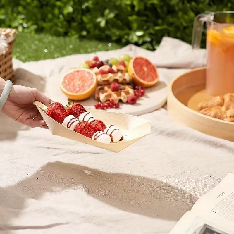 50pcs Wooden Disposable Food Boats, Bamboo Snack Bowls for Sushi, Appetizers, Finger Foods – Perfect for Wedding, Birthday Party, Back to School, and Christmas Events3