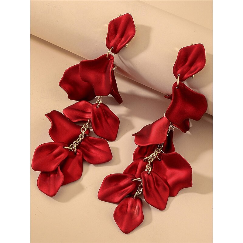 Women's Statement Red Satin Drop Earrings - Elegant Layered Petal Design for Fashionable Parties, Cocktail Events, and Evening Wear4