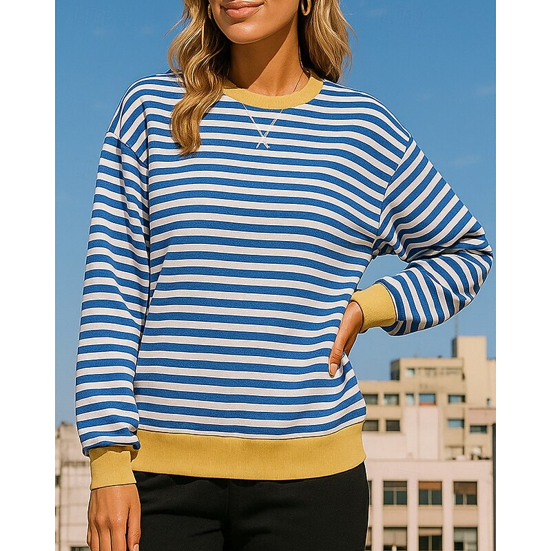 Women's Pullover Sweatshirt Casual Tops Long Sleeve Top Athleisure Fall Stripes Soft Breathable Outdoor Running Yoga Sportswear Activewear Pink Red Blue
