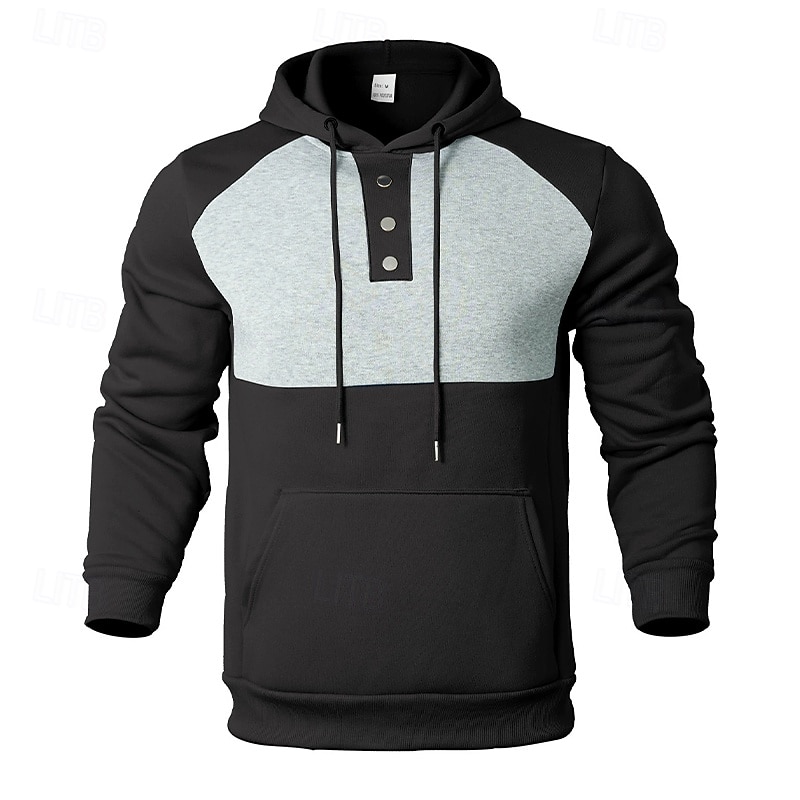 Men's Hoodie Black Burgundy Navy Blue Khaki Gray Hooded Plain Patchwork Color Block Sports & Outdoor Casual Daily Streetwear Cool Sportswear Spring &  Fall Clothing Apparel Hoodies Sweatshirts3