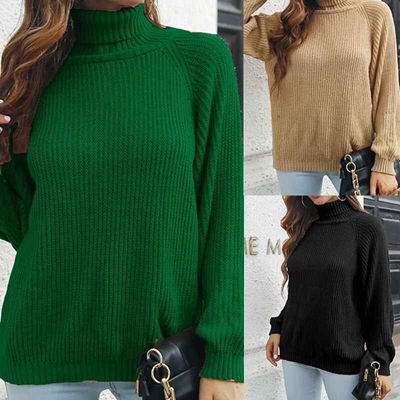 Women's Pullover Casual Solid Color Chunky Turtleneck Knitted Long Sleeve Regular Tops Knit Daily Holiday Going out Black Yellow Fall Winter