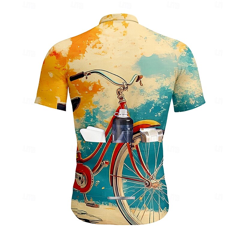 Men's Cycling Jersey Graphic Geometric Short Sleeve Bike Jersey Top with 3 Rear Pockets UV Resistant Quick Dry Front Zipper Reflective Strips Sports Khaki Clothing Apparel2